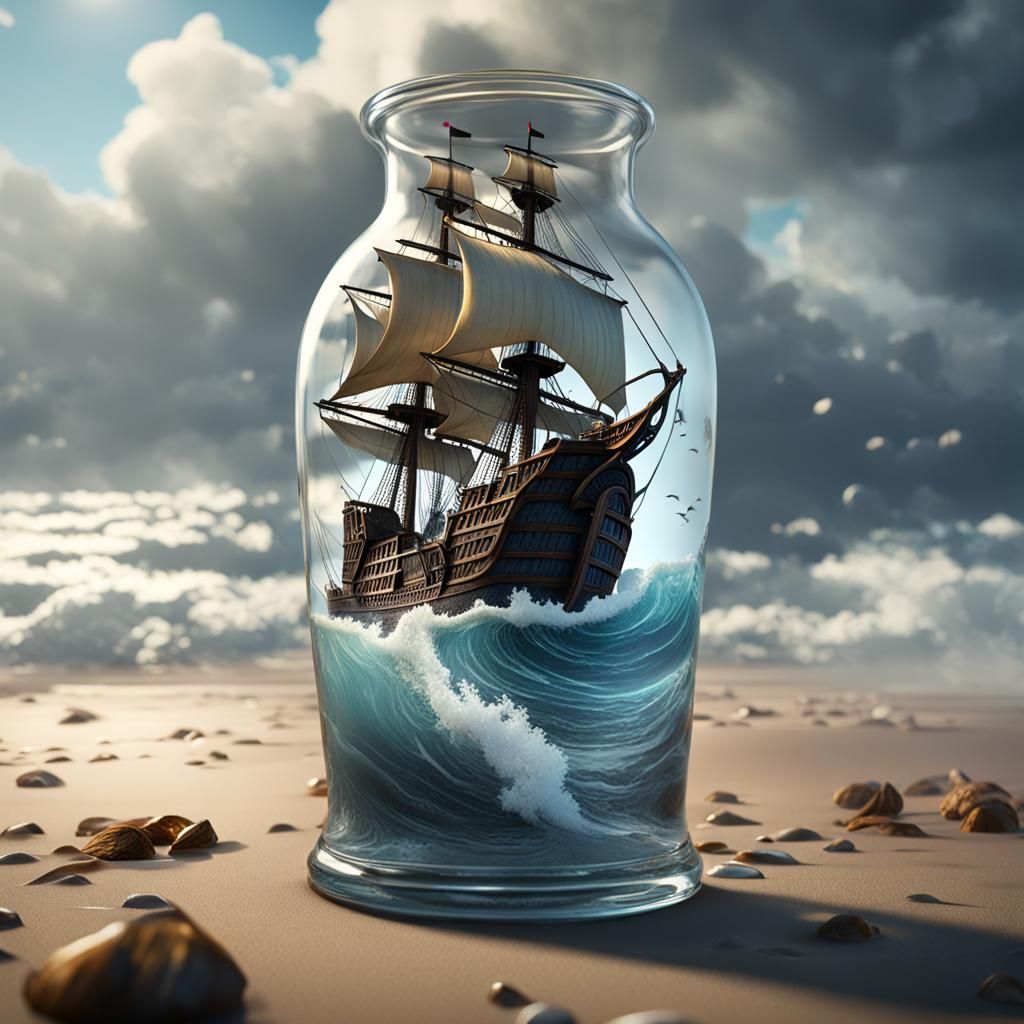 Pirate Ship in a Bottle: Ocean Storm Concept Art
