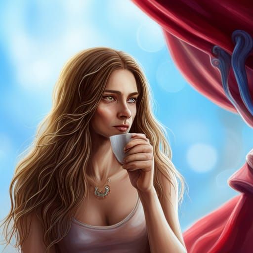 Fairy Elf Drinking Coffee in Tent: Splash Art