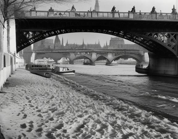 Winter in Paris: Seine River Lith Print
