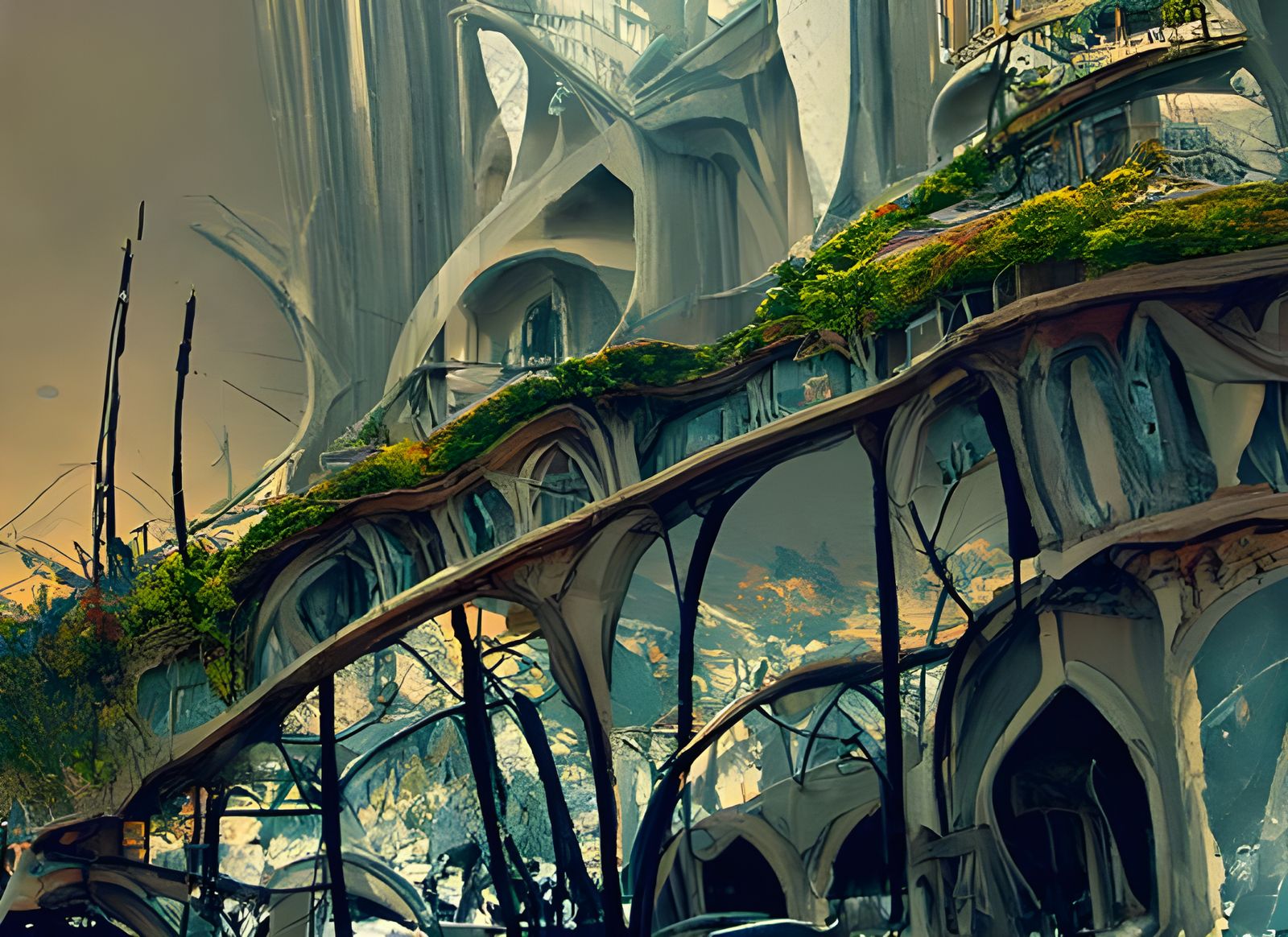 Elven Cityscape with Biopunk Architecture