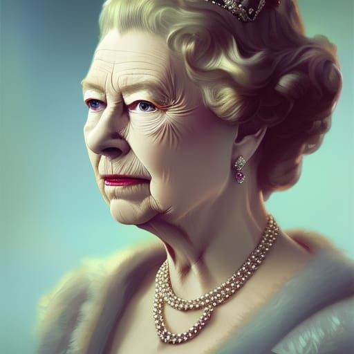 Queen Elizabeth Portrait in Hyperdetailed Splash Art Style