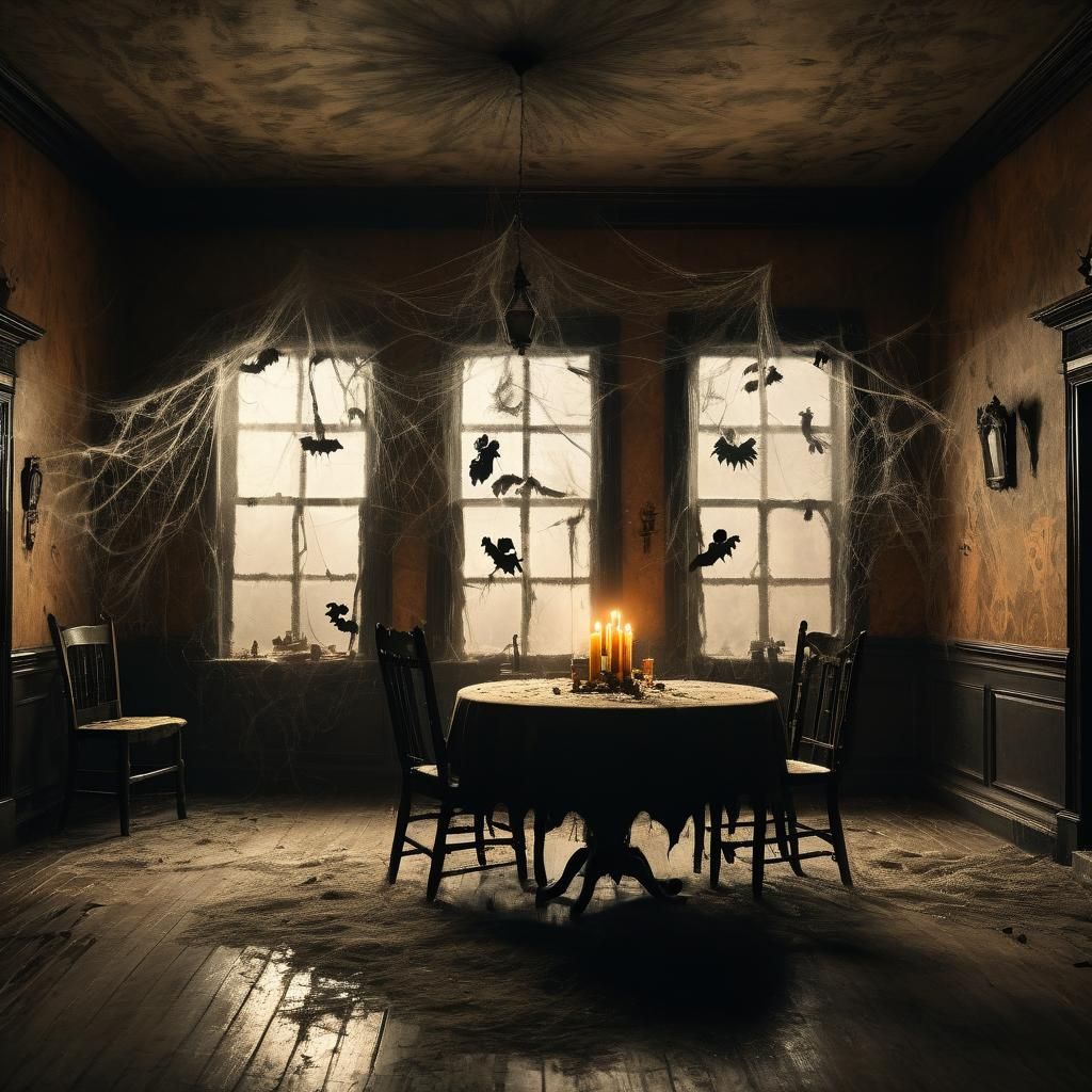 Haunted House Interior with Ghosts in HDR Style