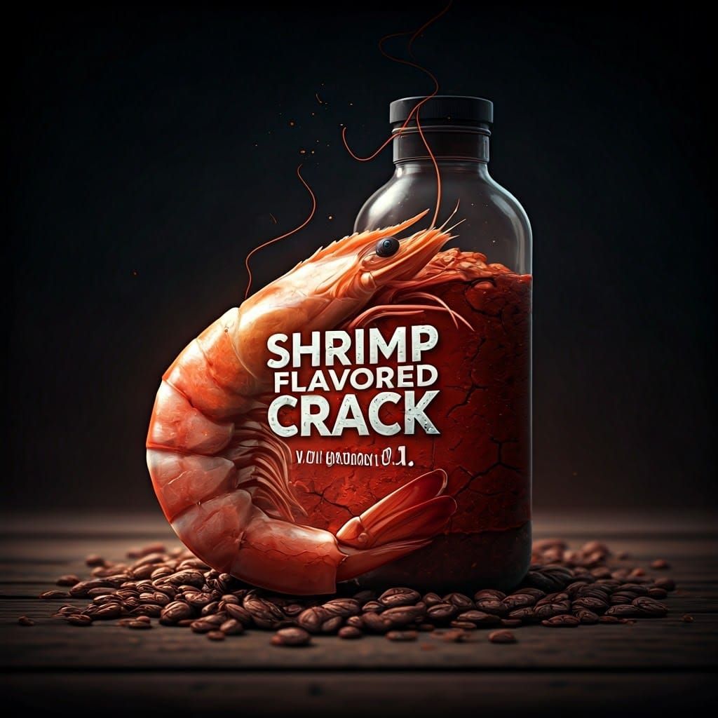 Bold text “Shrimp Flavored Crack” shrimp with a crack inside
