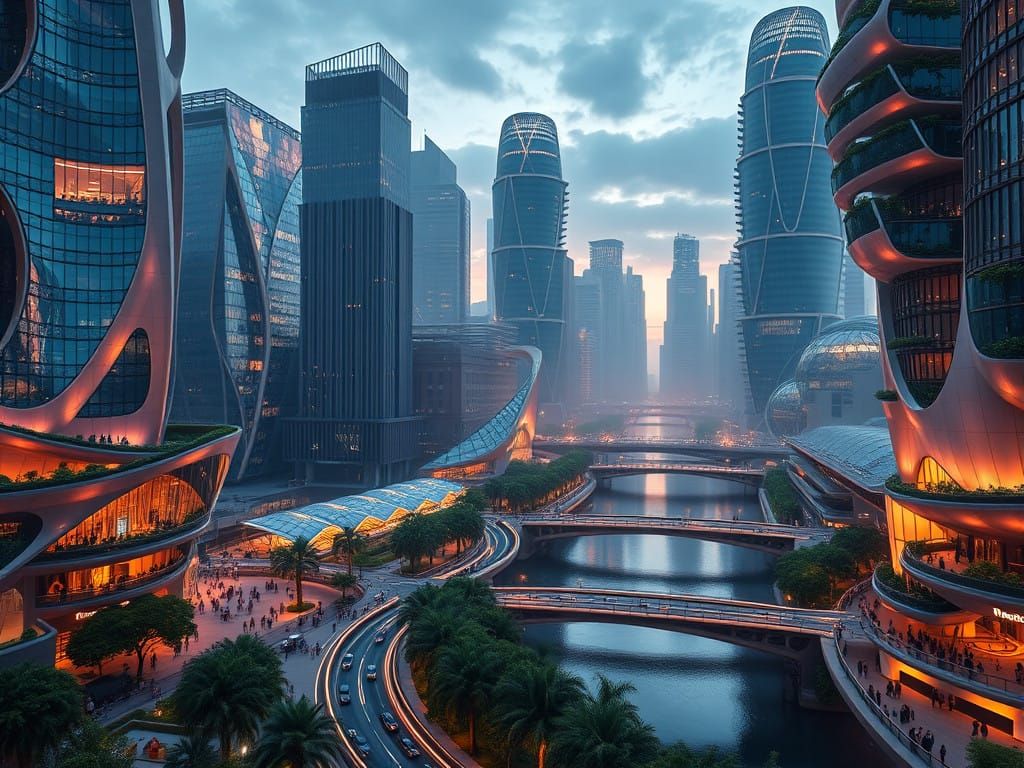Ethereal Futuristic City Utopia at Magic Hour