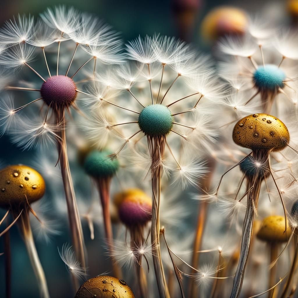 Steampunk Dandelion Seeds in White Painting