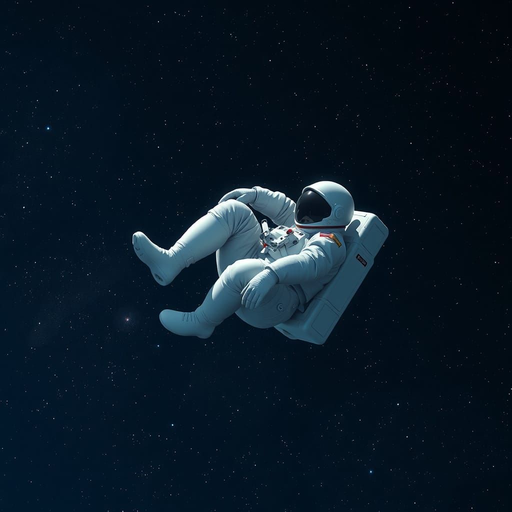 Astronaut in Fetal Position in Space Art