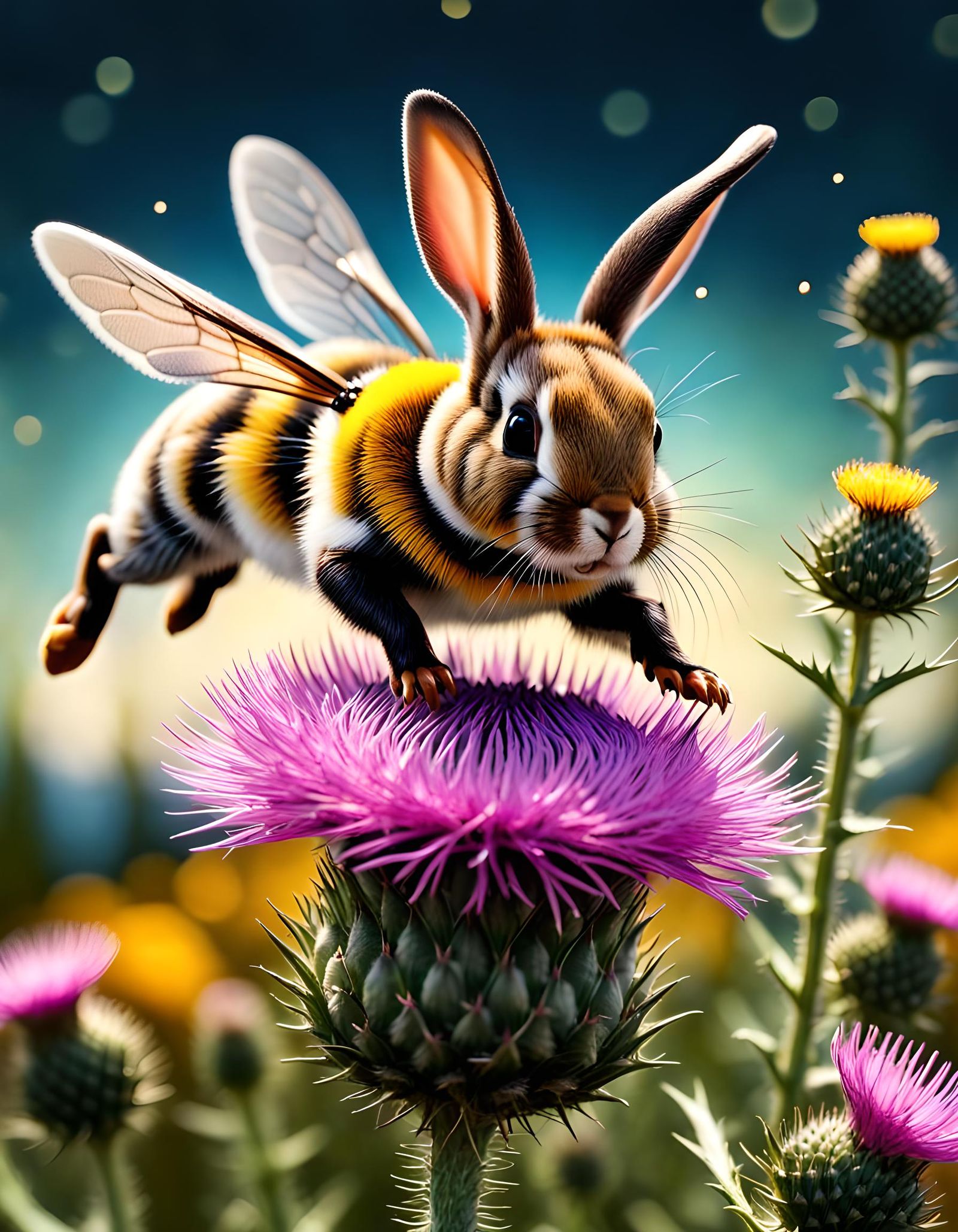 Adorable Bunny Bee in Surreal Pointillism Style