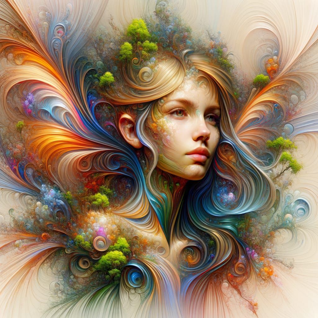 Spring Fairy Portrait in Art Nouveau Style