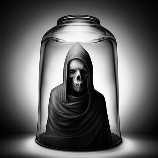 Translucent Bell Jar Containing Smoky Death Skull