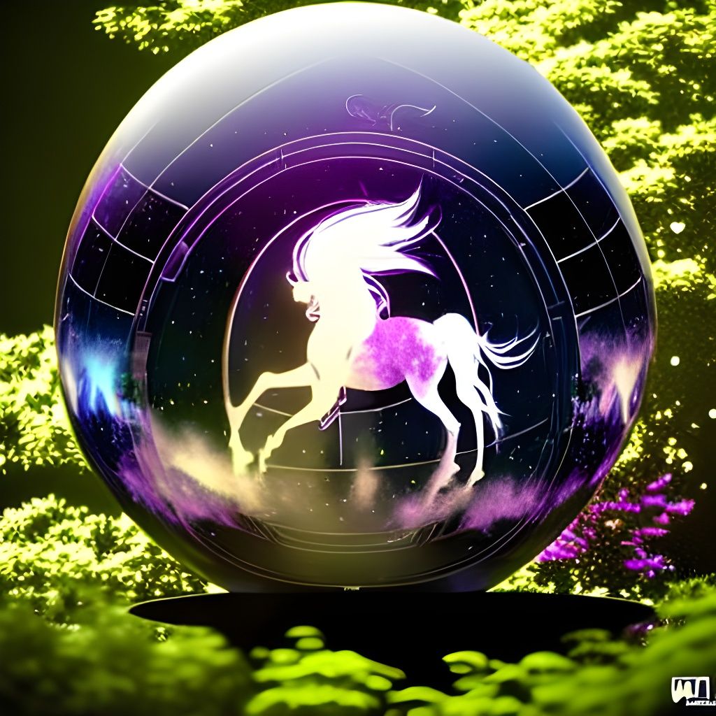 Galactic Black Unicorn Sphere in Art Nouveau Style