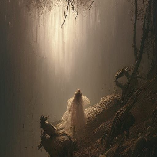Edwardian Witch in Spider Forest, Digital Illustration