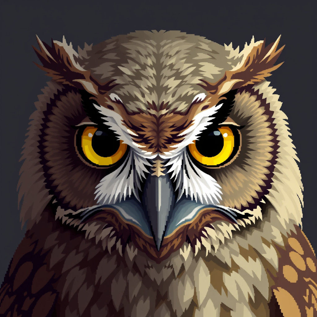 Sophisticated Pixel Art Portrait of a Wise Old Owl