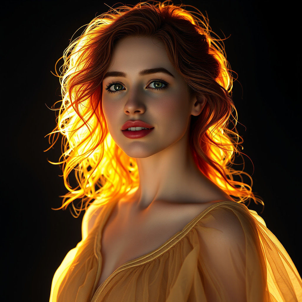 Auburn Haired Woman in Sunlight Dress as Digital Art
