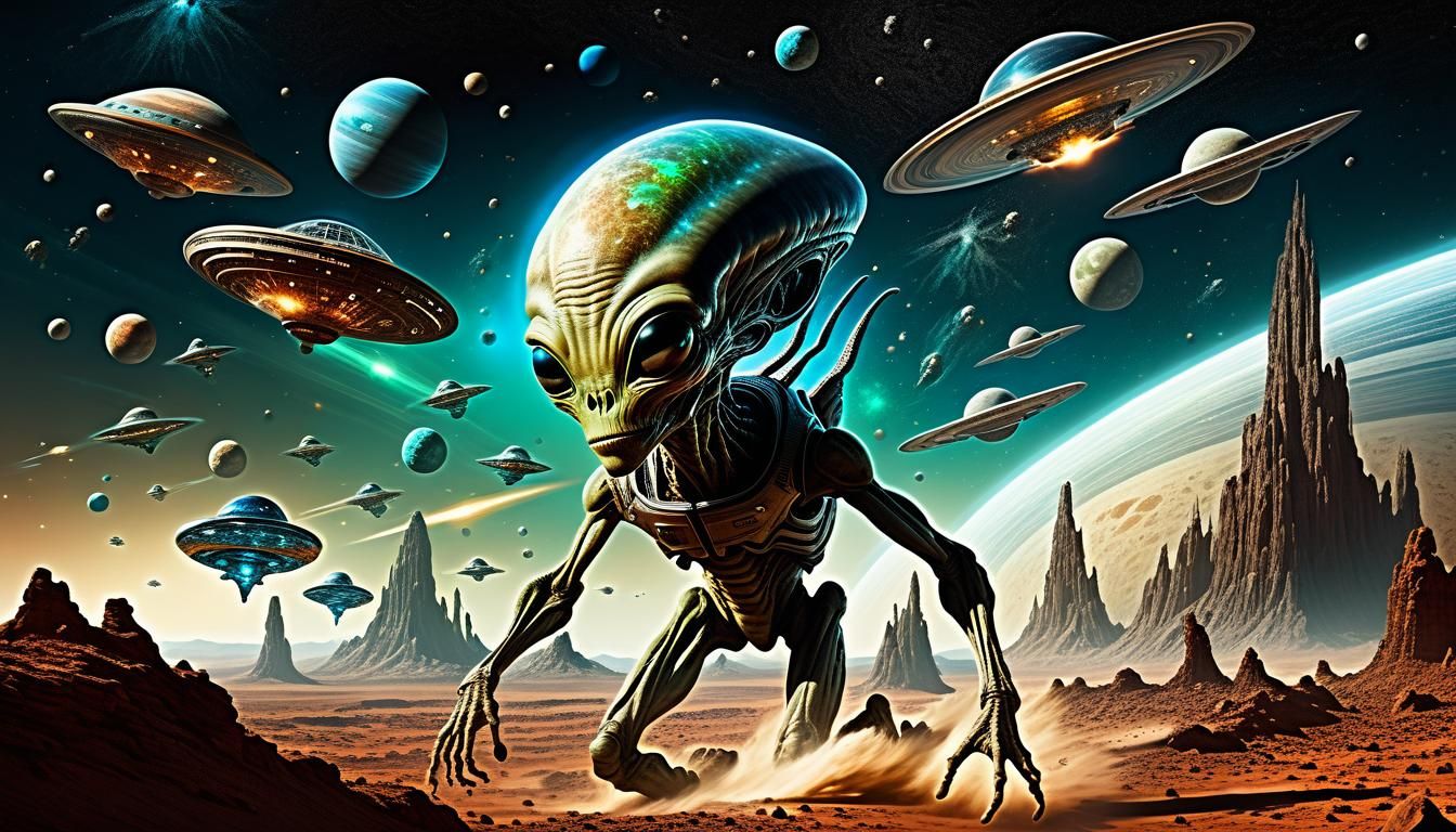 Dynamic Alien Invasion Digital Painting in Space