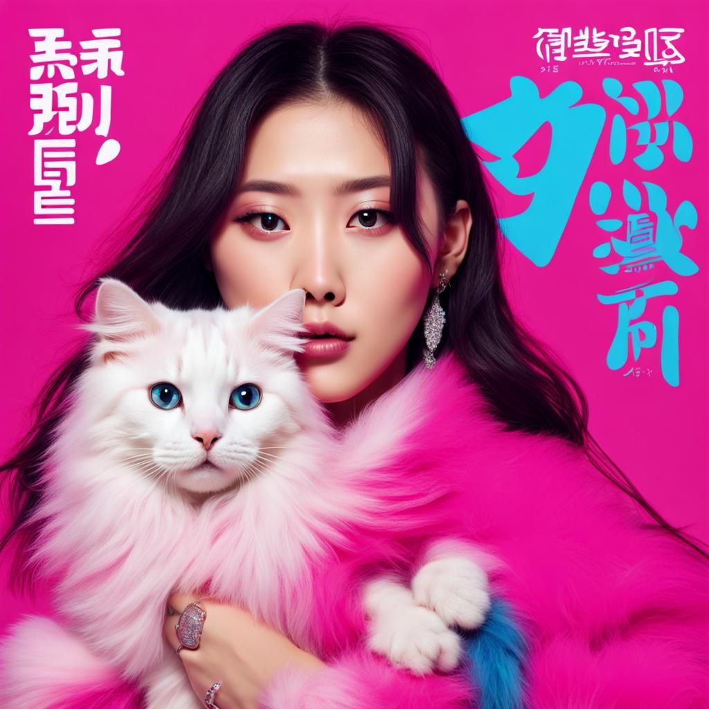 K-Pop Album Cover with Idol and White Cat