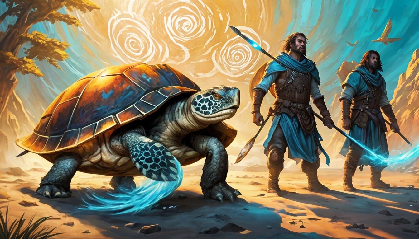 Surreal Turtle Guardians in Vibrant, Gradient Colors