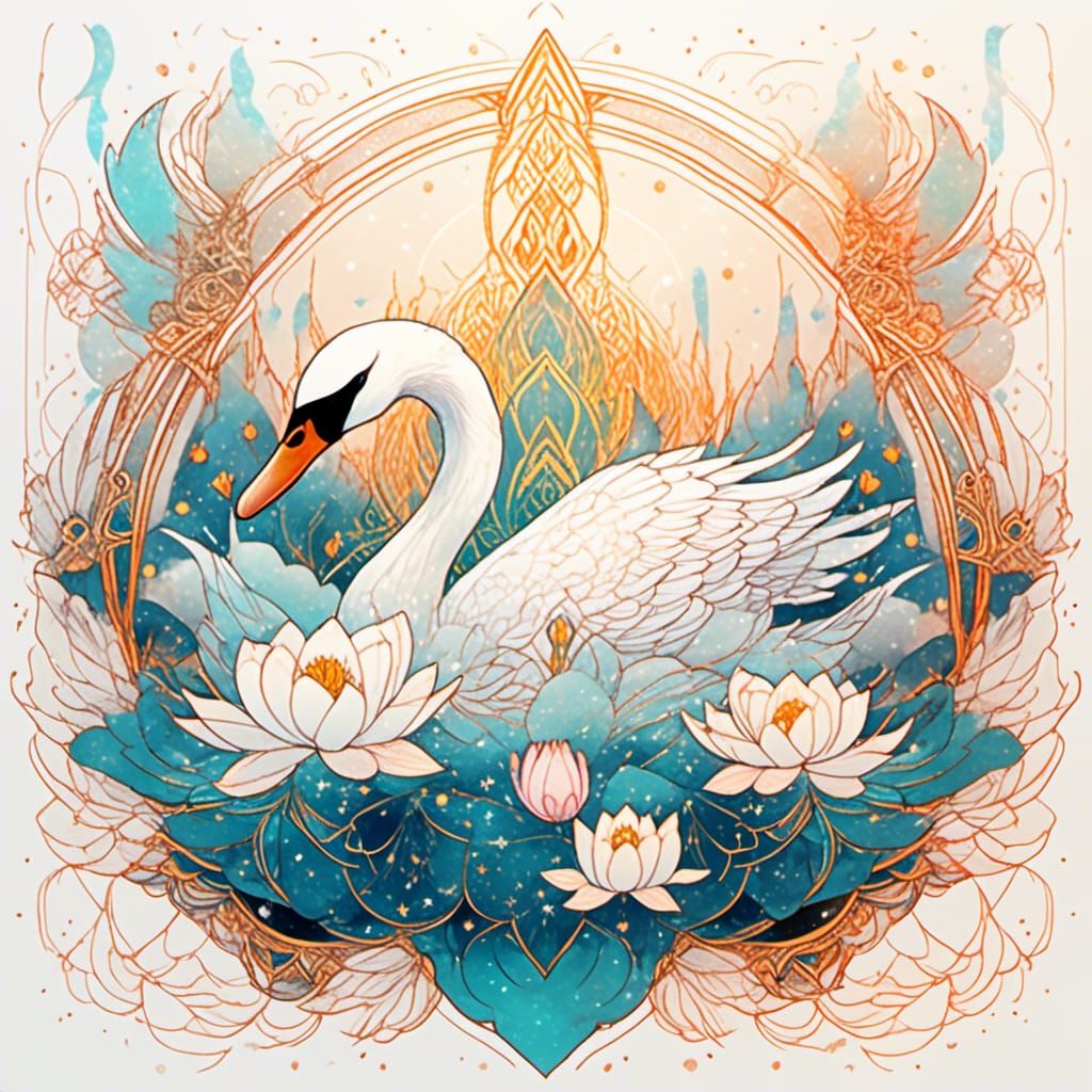 Swan and Lotus in Ornamental Mehndi Style