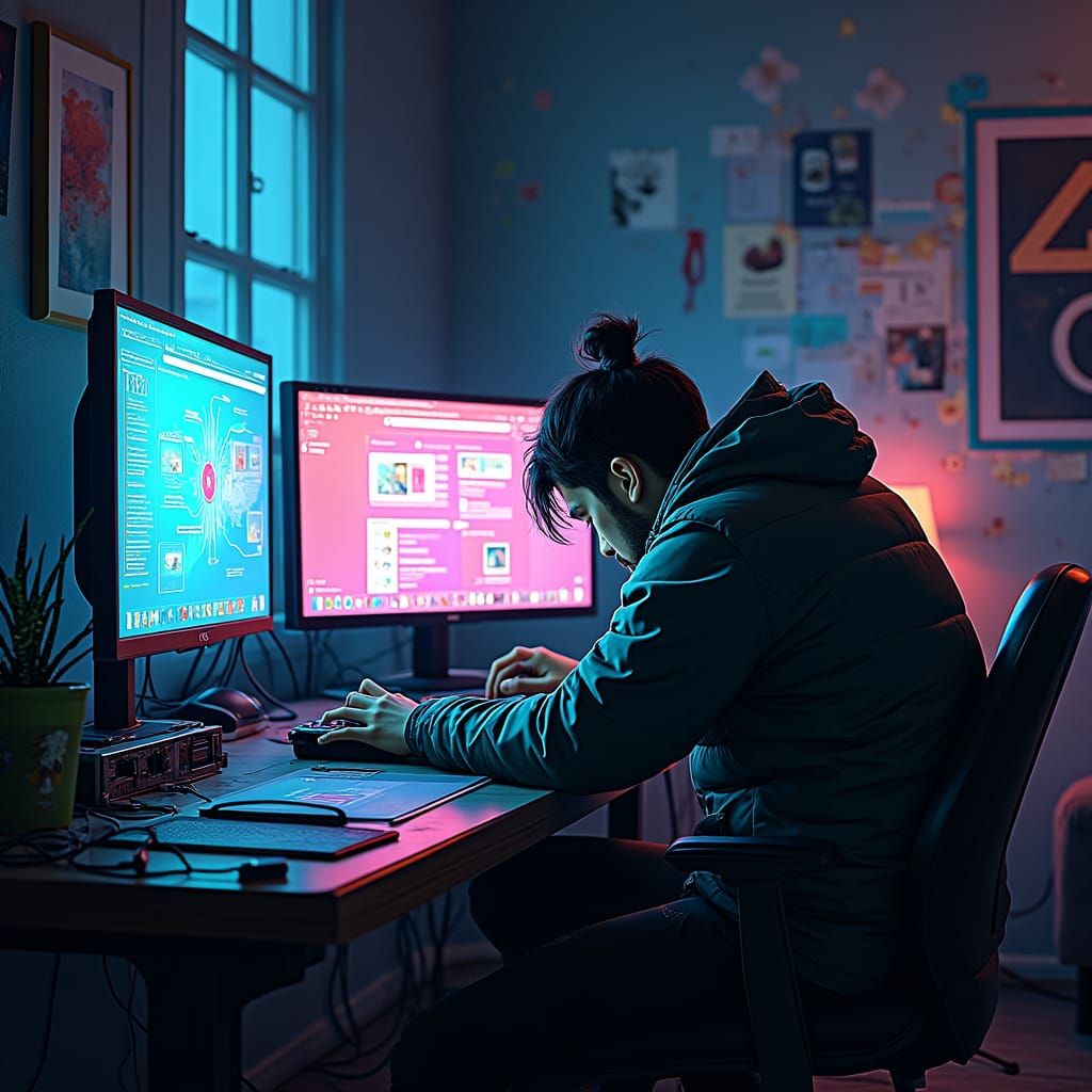 Cyberpunk Digital Artist in a Futuristic Workspace