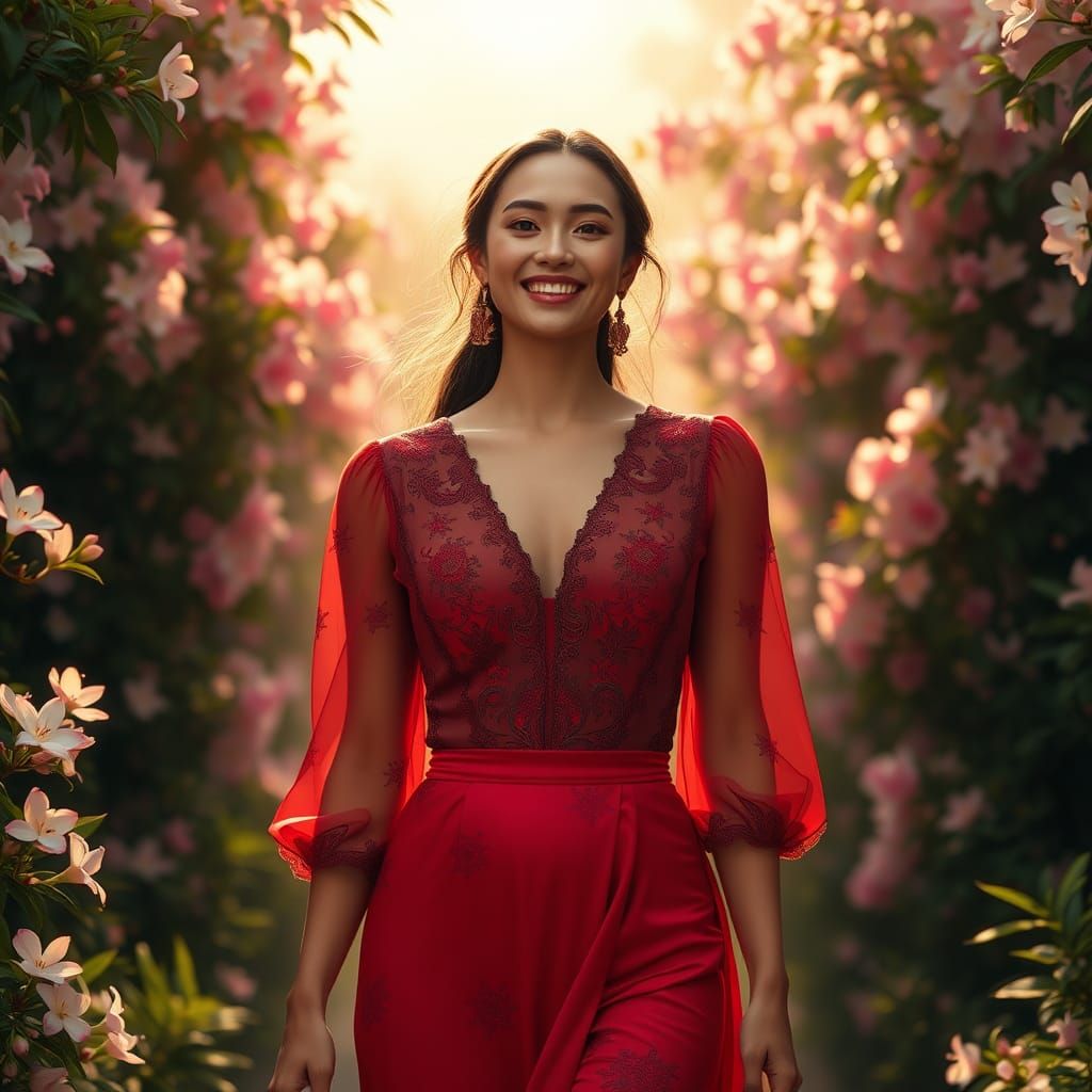 Elegant Woman in Jasmine Garden: Fantasy Concept Art