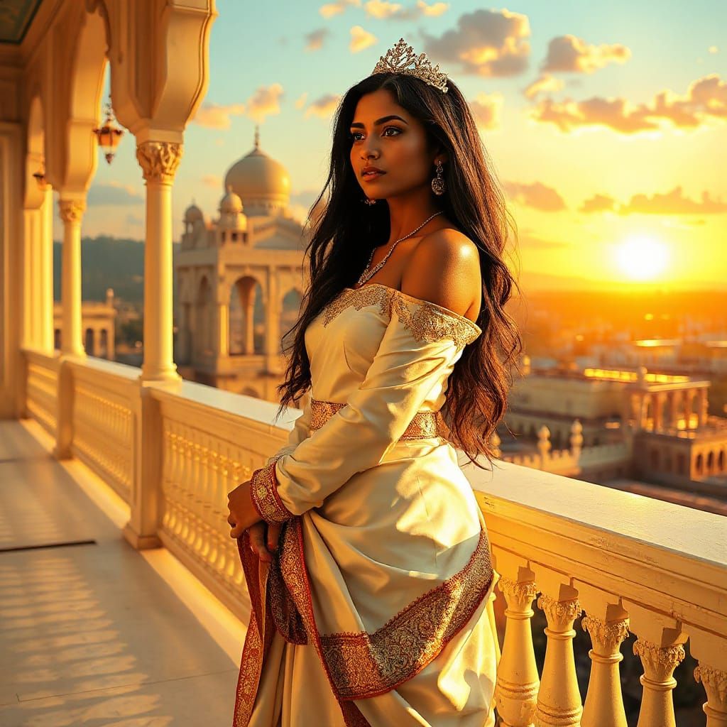 Uttarakhand Woman on Balcony at Sunset