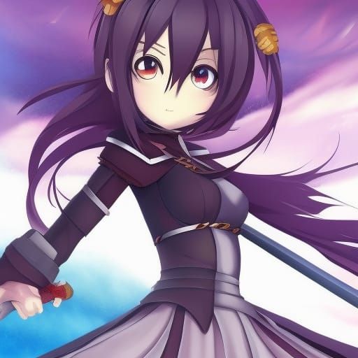 Anime Girl with Sword in Manga Style