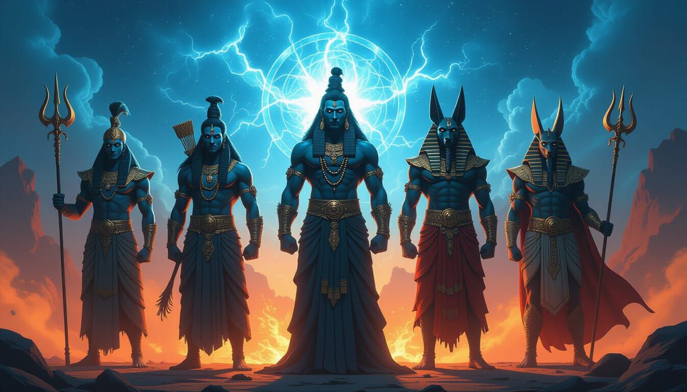 Mythic Pantheon: Odin, Shiva, Anubis, Zeus & Quetzalcoatlus