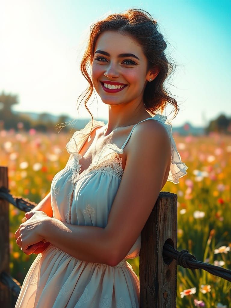 Elegant Woman in Garden, Carne Griffiths Style