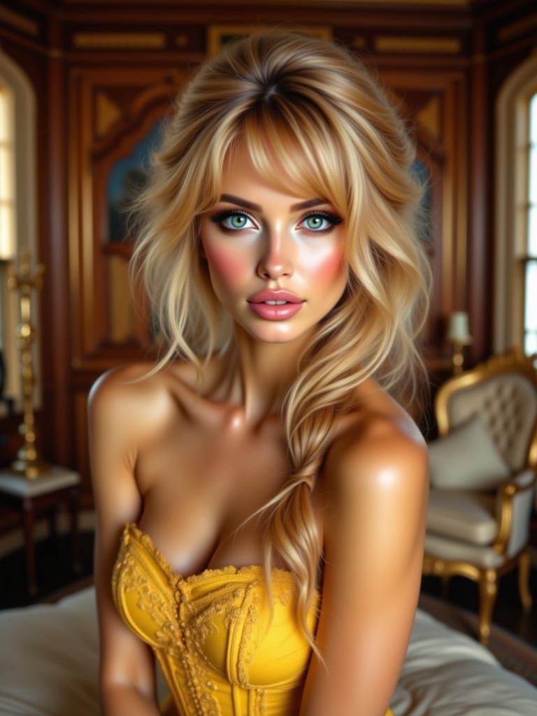 Raquel Welch Portrait in Yellow Corset, Dreamy Atmosphere