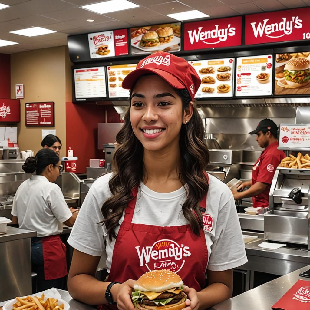 Teenage Latina Employee at Wendy's Restaurant