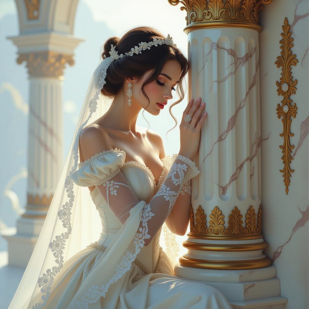 Glass Woman in Flowing Dress, Fantasy Oil Painting