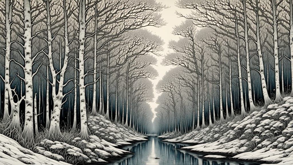 Autumn Leaves in First Frost: Ink Drawing