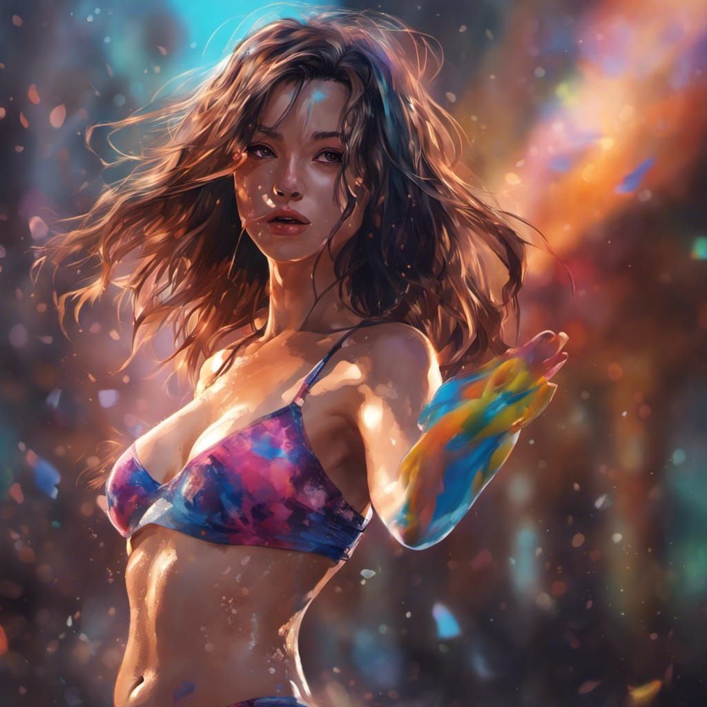 Hyperrealistic Bikini Portrait with Splash Art Background