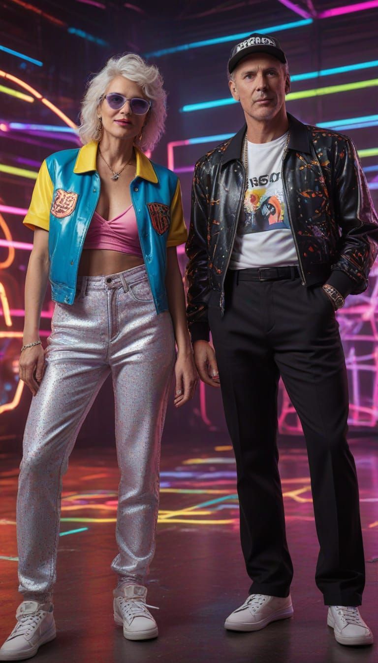 Couple's Ecstatic Rave Night in 80s Style