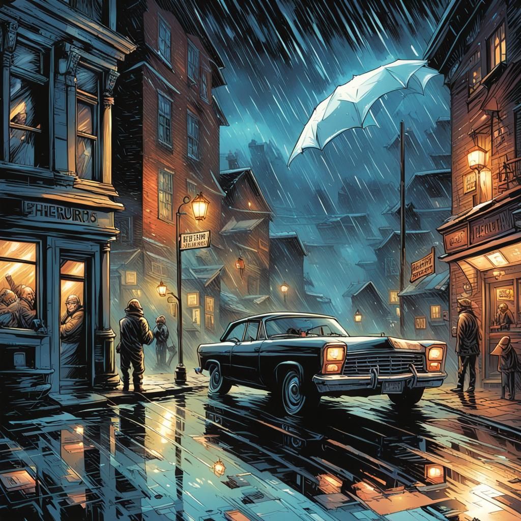 Dynamic Comic Book Art of a Rainy Storm
