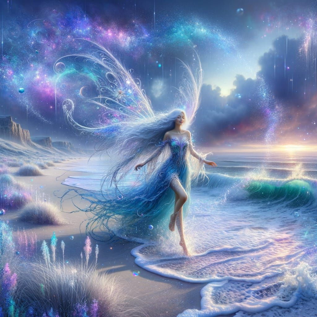 Fantasy Ocean Faerie at Dawn in Whimsical Digital Art