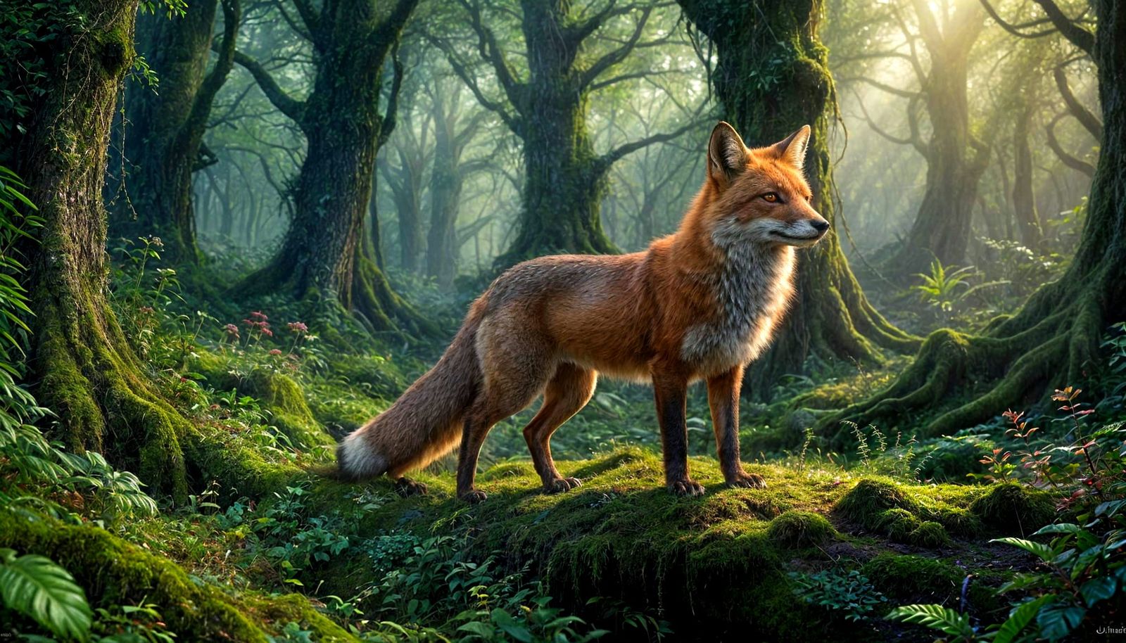Majestic Fox in Enchanted Forest Digital Painting