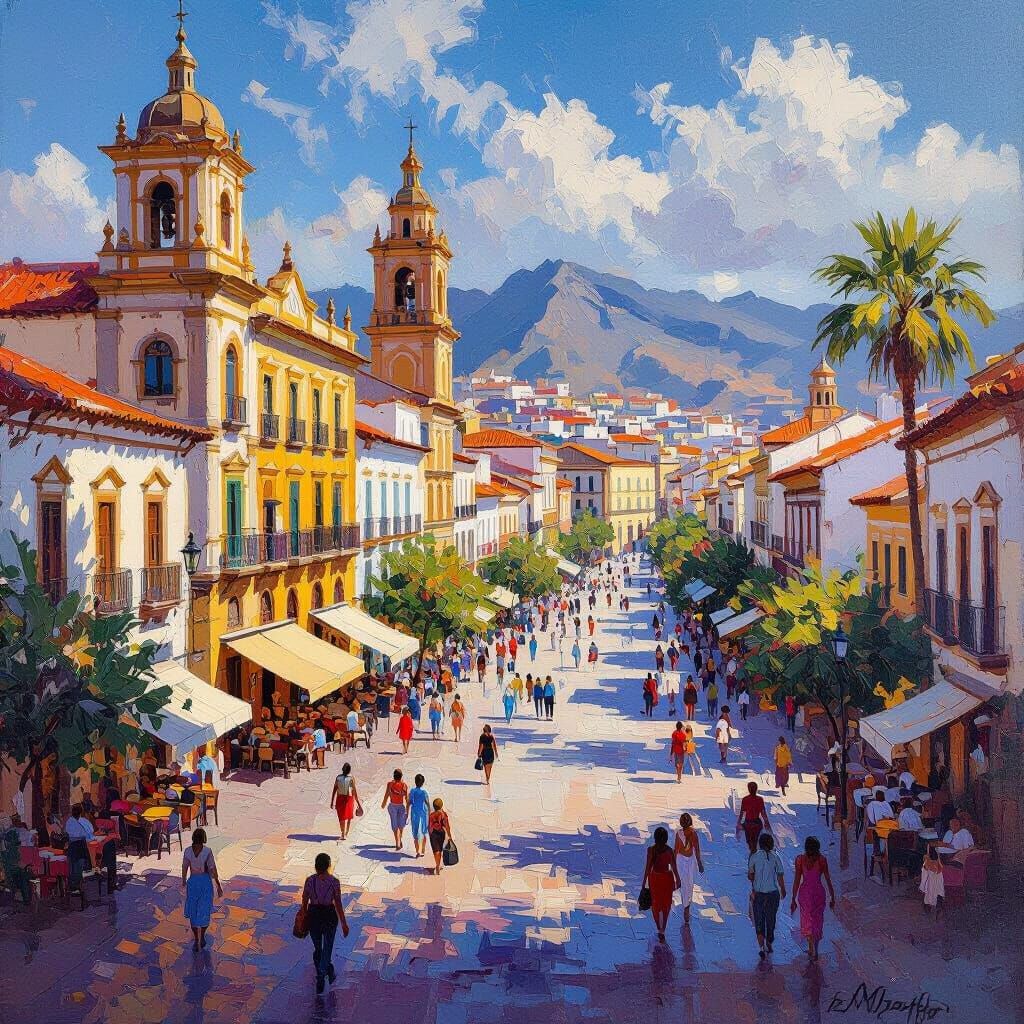 Vibrant Oil Painting of Plaza de Santa Cruz Tenerife