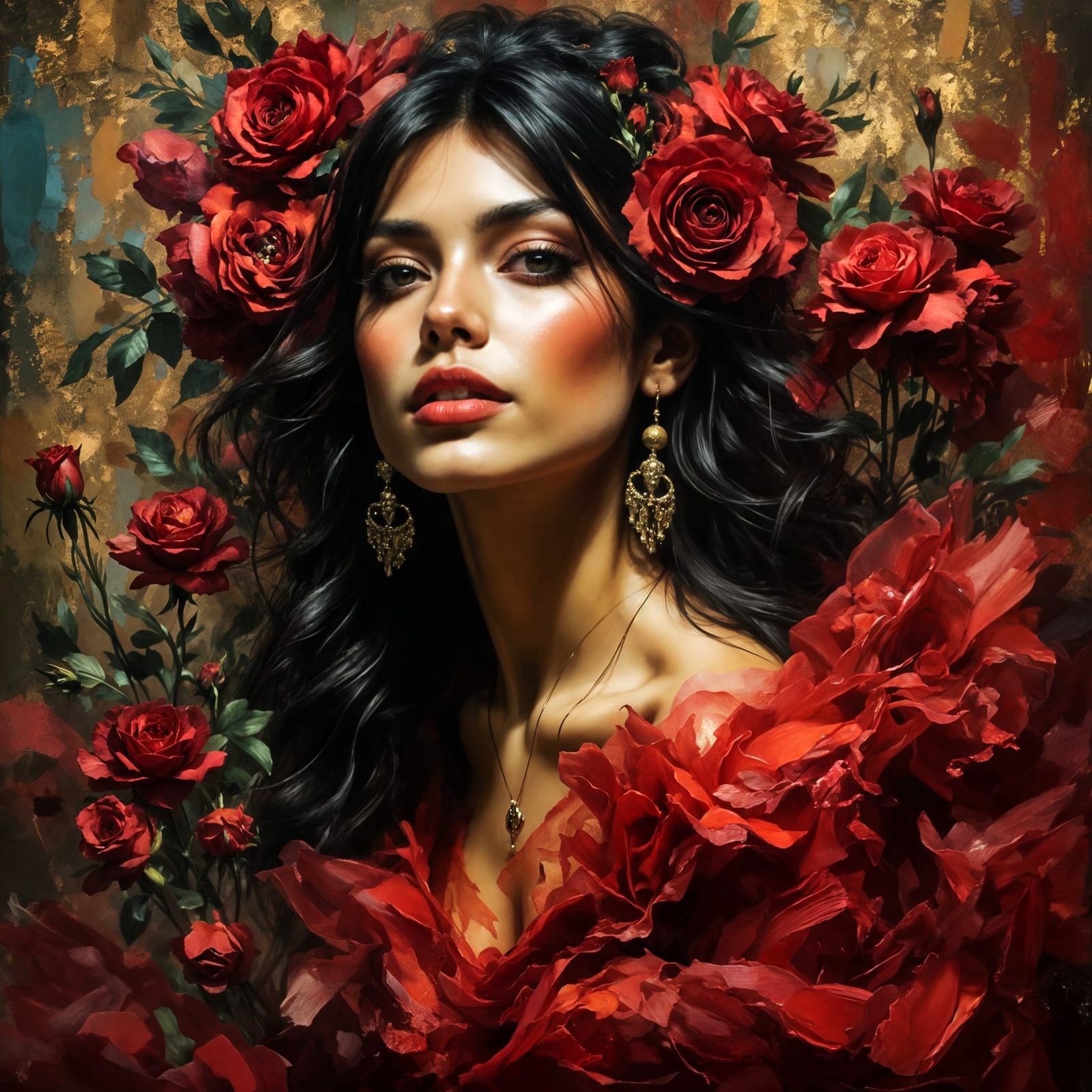 Passionate Flamenco Dancer in Crimson and Gold