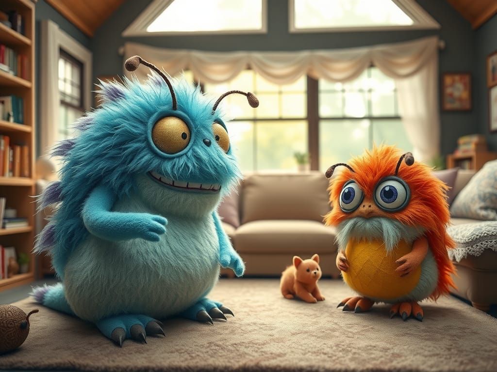 Bug-Eyed Plush Creatures Play in Glitch Art Style