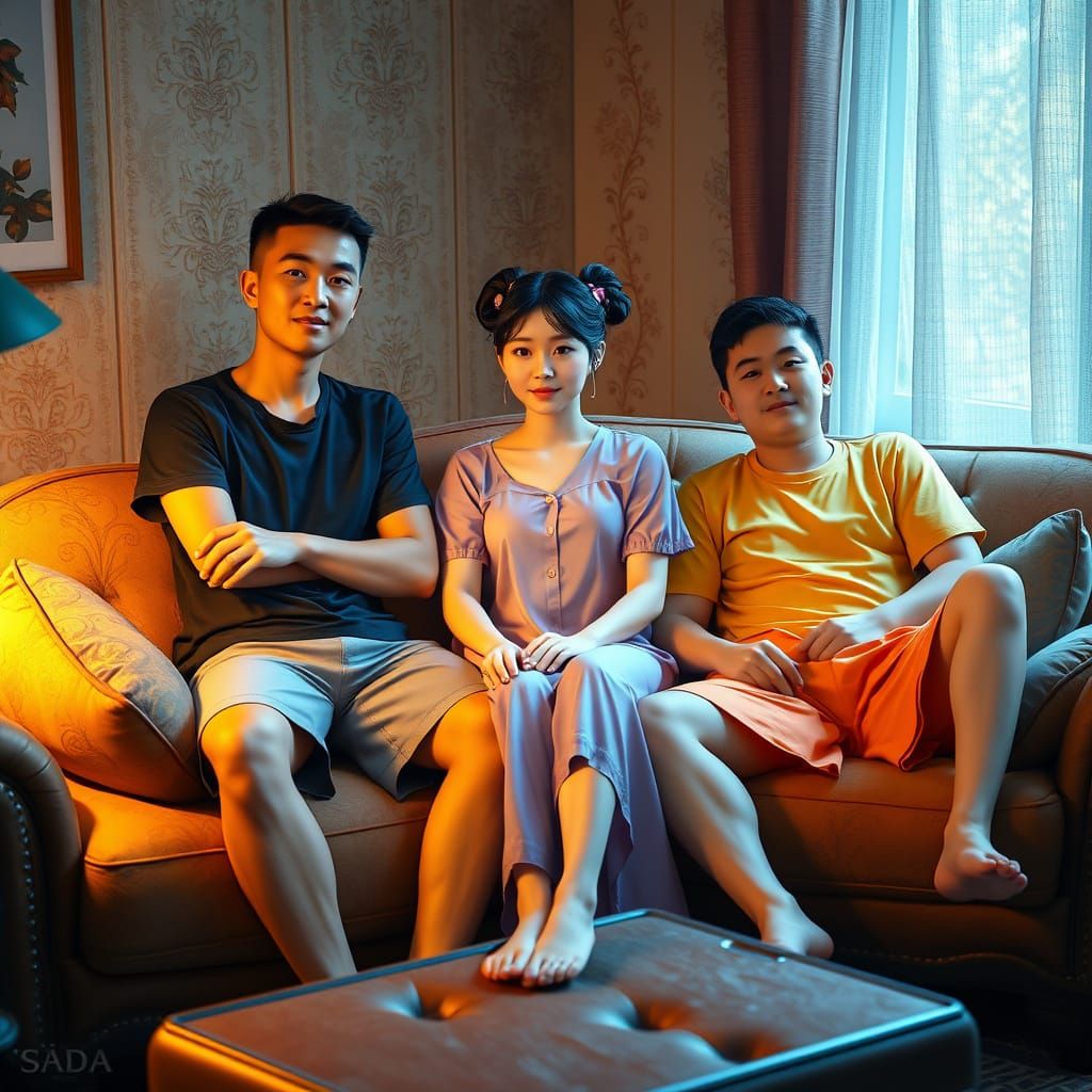 Family Gathered in a Cozy Living Room