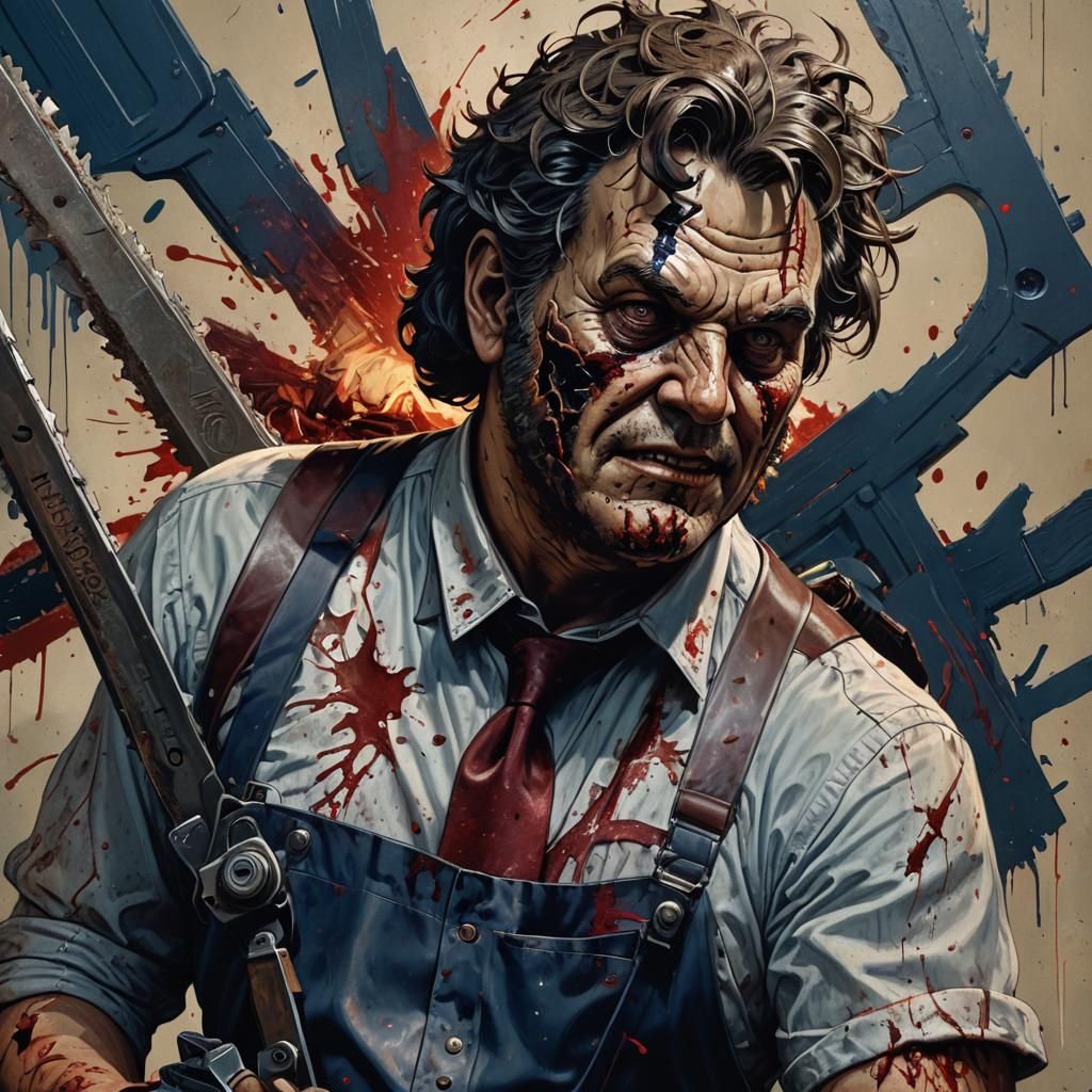 Dark Academia Leatherface Portrait in Abstract Expressionism