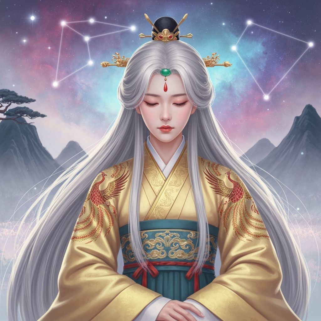 Celestial Woman in Korean Landscape, Digital Art