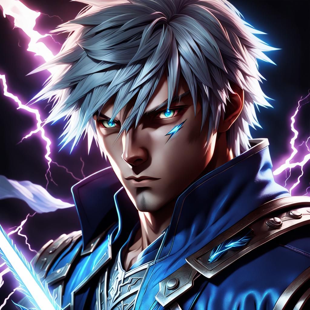 Anime Character with Lightning Sword in Hyperrealistic Art