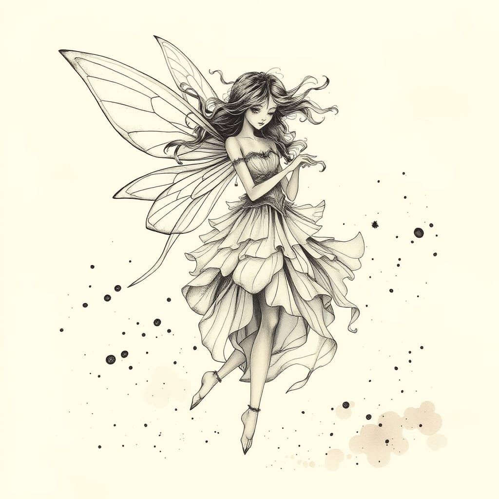 Whimsical Fairy in Delicate Watercolor-Inspired Art