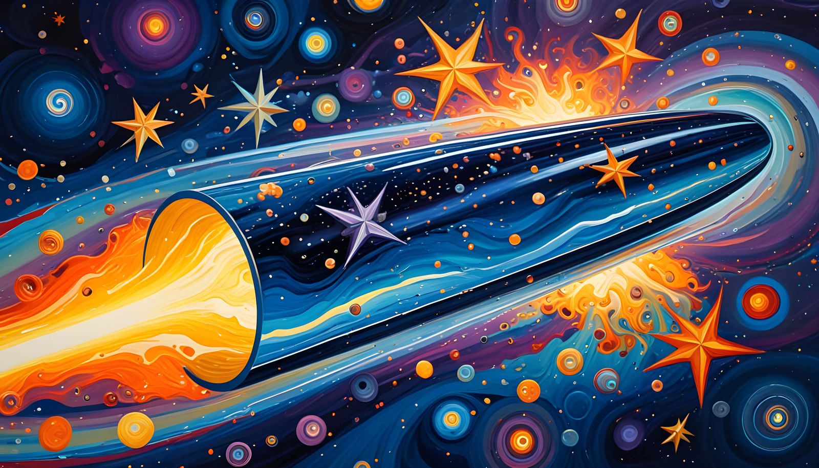 High-Velocity Dark Blue Cylinder with Plasma Exhaust