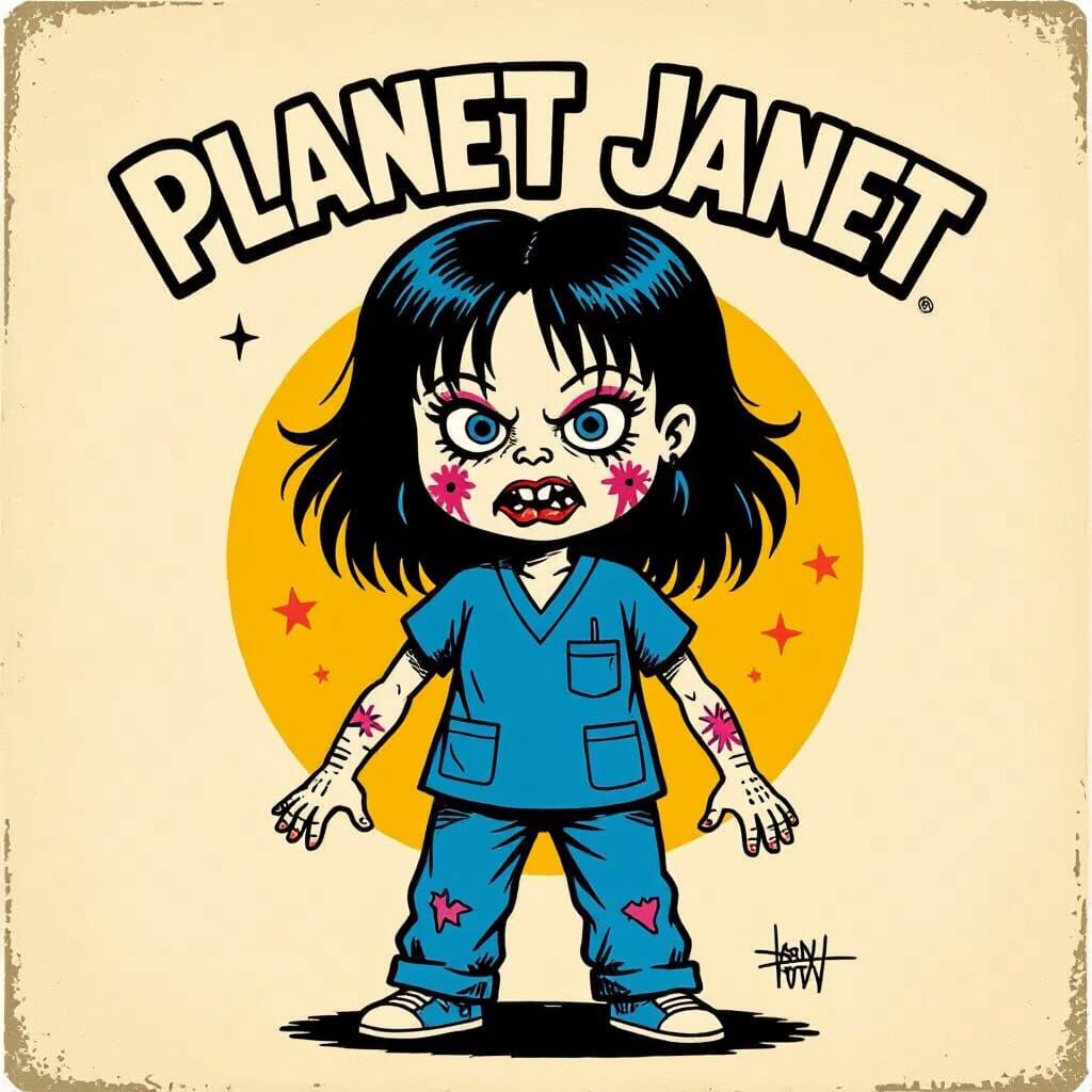 Planet Janet Garbage Pail Kid Card in Ed Repka Style