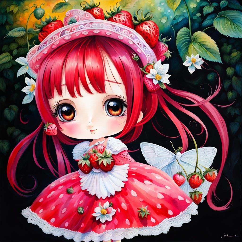 Girl in Strawberry Dress: Watercolor Paradise Garden