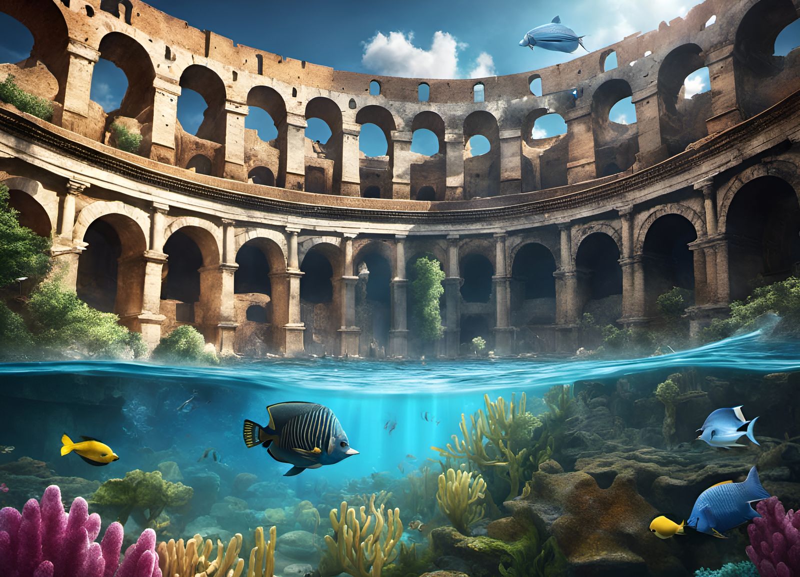 Submerged Colosseum: Post-Apocalyptic Digital Art