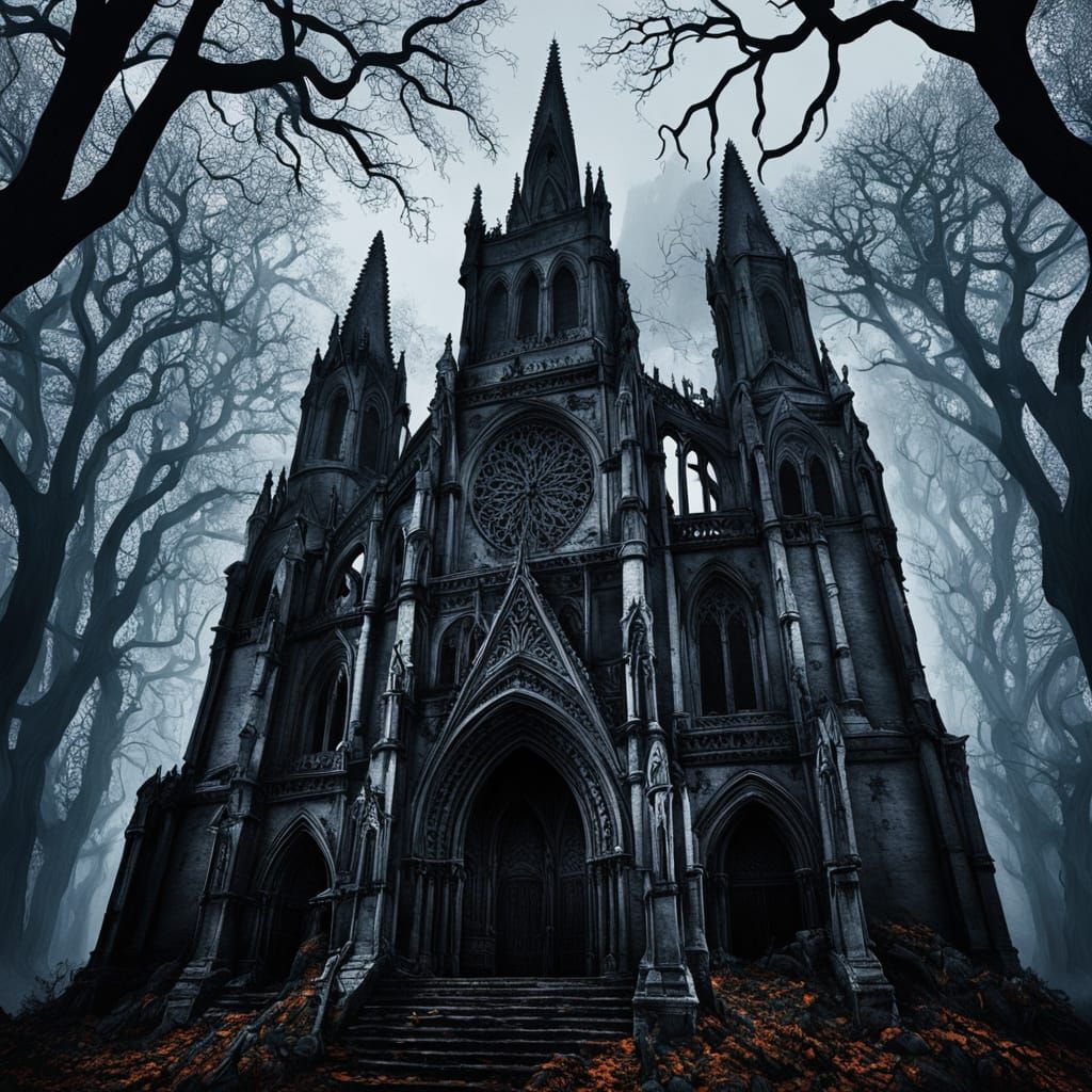 Gothic Cathedral in Mist: A Dark Fantasy Illustration
