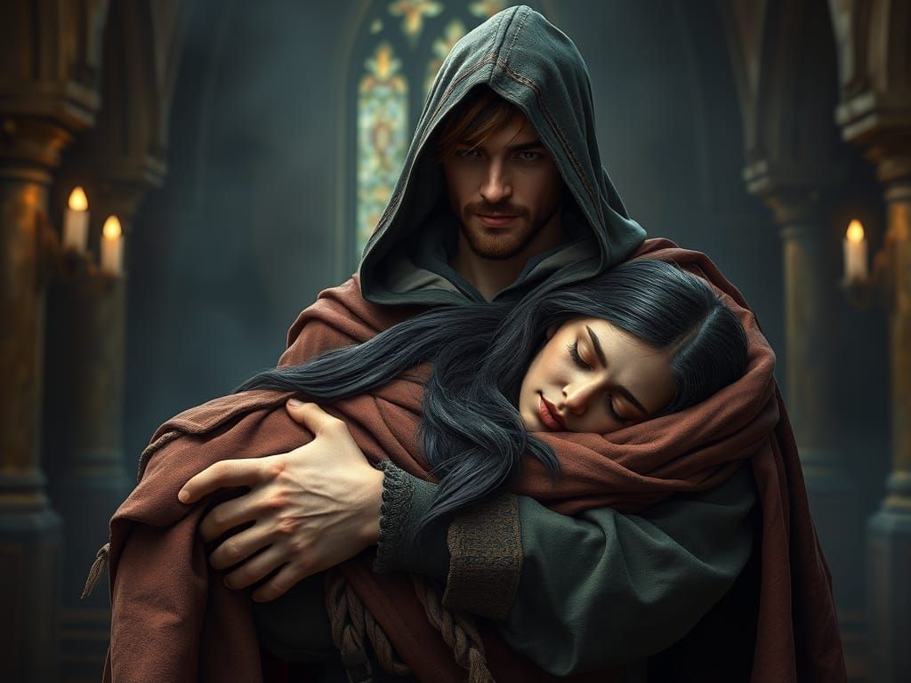 Handsome Knight Carries Sleeping Maiden Through Ancient Chur...